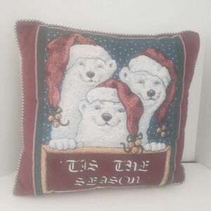 Tis the Season Christmas Holiday Tapestry Polar Bear  Pillow by New Port.